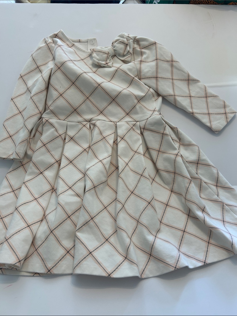 Janie and Jack Cream Dress with Tan Plaid and Bow